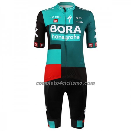 Completo Maglia + Pantaloncino con bretelle 2022 BORA-Hansgrohe Manica Corta Verde Nero Donna